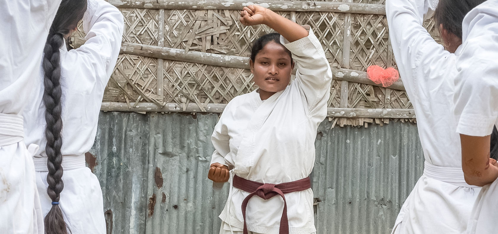 Gaiotree Roy teaches self-defense to girls in her community in Joldhaka, Rangpur, northern Bangladesh. Photo: Mahmud Rahman