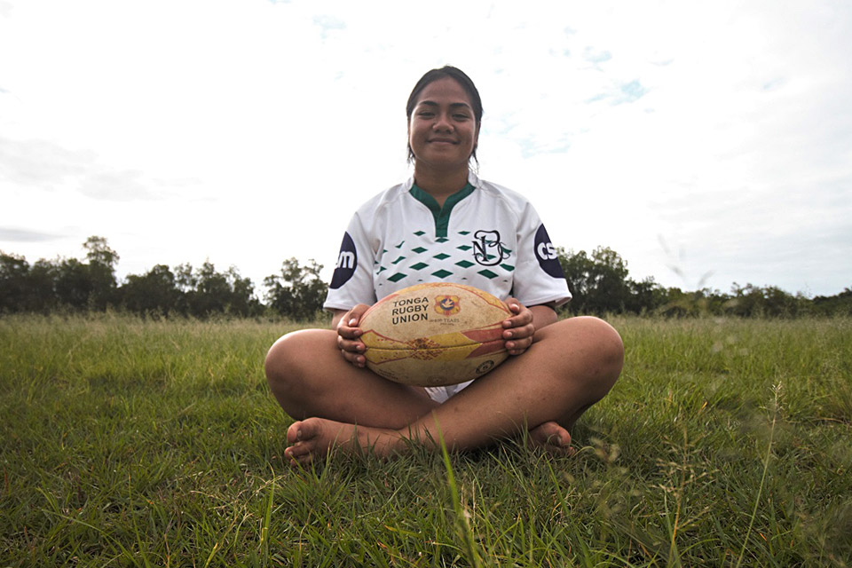 Siunipa Pahulu after a rugby training session in Tonga. Photo: Talitha Project/Alokoulu Ulukivaiola