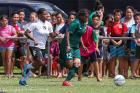 Vanuatu’s Netty Maeva Kalsau on ball ahead of Fiji’s Vitalina Naikore at the OFC U-19 Women’s Championship 2019