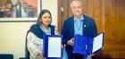 (from left) Gitanjali Singh, Head of Office,a.i, UN Women Bangladesh and Tuomo Poutiainen, Country Director ILO Bangladesh singed an inter-agency agreement to promote women’s economic empowerment in Bangladesh. Photo: UN Women/Shararat Islam