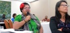 Women CSO leaders discussing peace and security issues affecting women in their communities at the Practitioners’ Roundtable in Port Moresby.