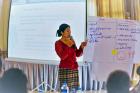 Saw Win Mar of Rakhaine Women’s Union presents her group’s work on gender concepts. Photo: UN Women/Salai Hsan Myat Htoo