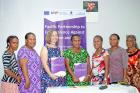  The Solomon Islands’ Family Support Centre staff and Manager with UN Women Fiji Multi-Country Office Deputy Representative, Sarah Boxall, at launched of new project that increases support services to victims of sexual and gender-based violence. Photo: UN