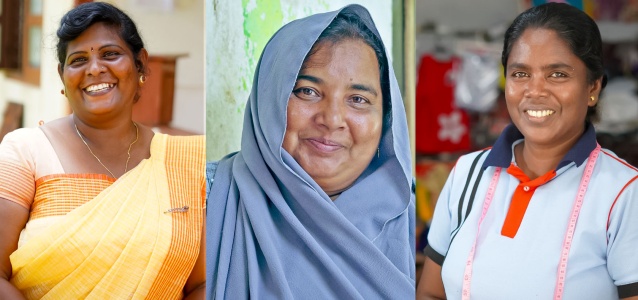 From left, Sri Lankan peacebuilders Micheal Lusiya, Rupa Damayanthi and Shafeera Ansar. Photo: UN Women/Raveendra Rohana