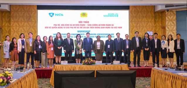 Participants of the workshop "Women, Peace and Cybersecurity - Enhancing Cybersecurity and Privacy in the Digital Landscape of Viet Nam for Women and Girls" in Hanoi, Viet Nam. Photo: UN Women/Hoang Thao