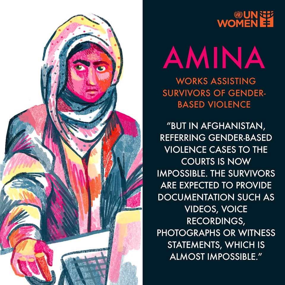 Amina, Afghan-women-focused organization. Illustration: UN Women